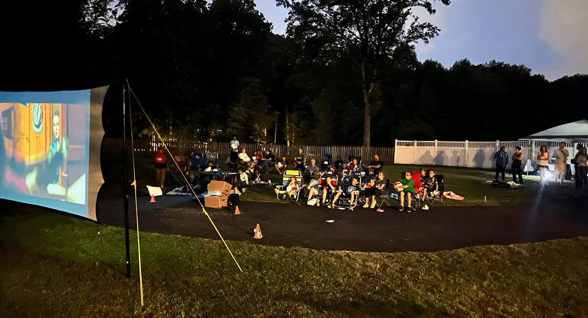 Outdoor movie screening at night