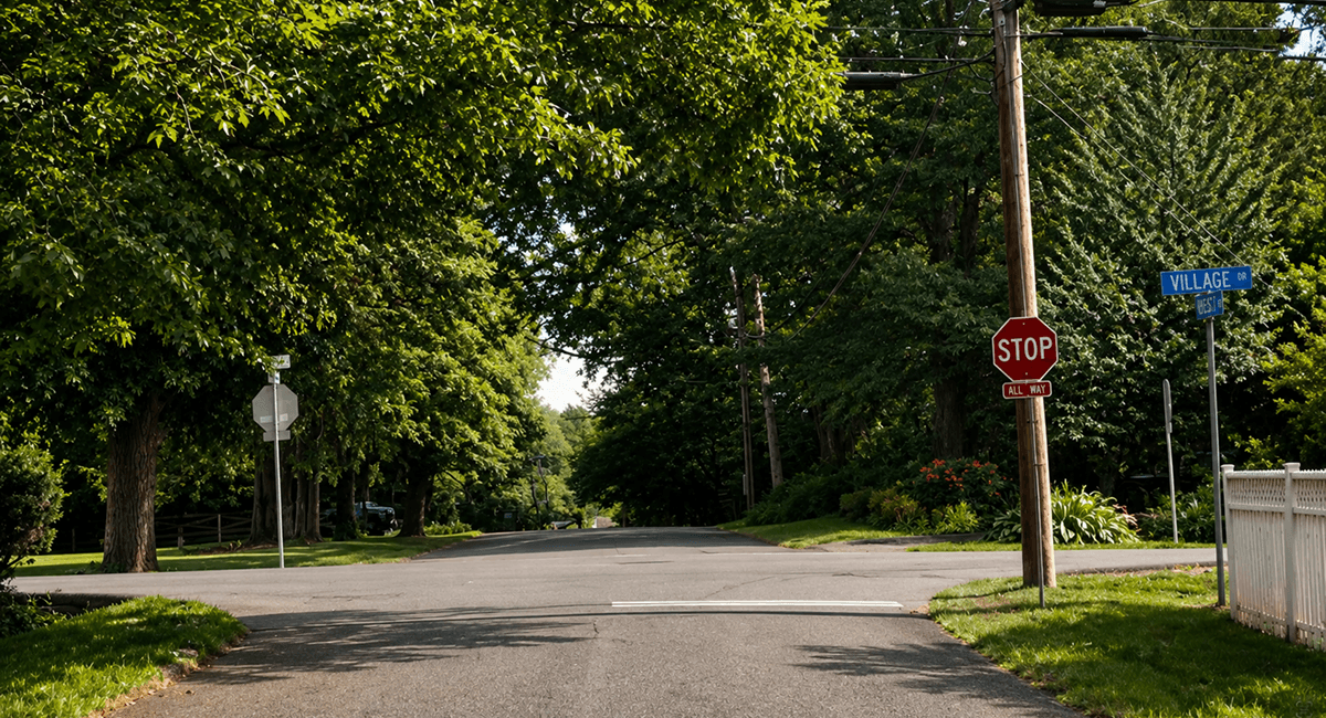 Tree-lined street in Brentwood Fairfax at golden hour
